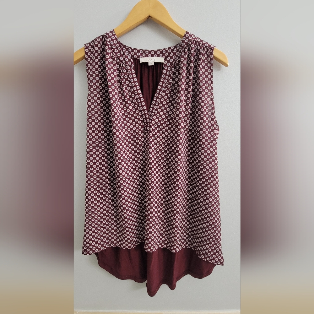 LOFT Burgundy Mixed Material Blouse, Medium